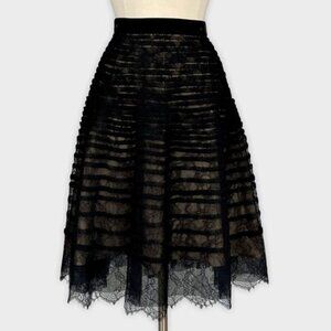 Wunderkind Womens Black Lace Overlay Full A Line Skirt Velvet Belt size 4
